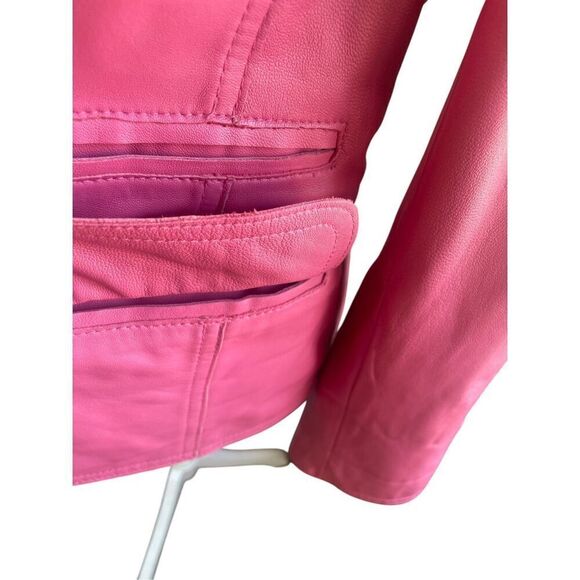 Vintage Pamela McCoy Collections Leather Fuchsia Blazer Jacket S - Picture 2 of 9
